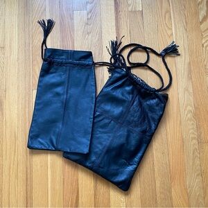 Elegant Black Leather Drawstring Bags for shoes UNISEX